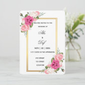 Elegant Floral Gold Frame Wedding Invitation  招待状 (スタンド正面)