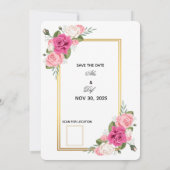 Elegant Floral Gold Frame Wedding Invitation  招待状 (裏面)