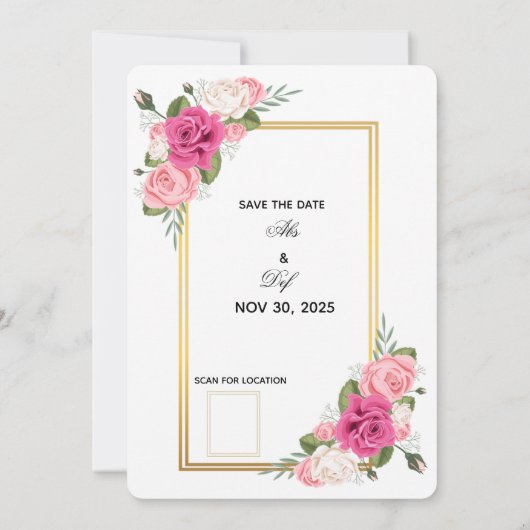 Elegant Floral Gold Frame Wedding Invitation  招待状 (裏面)