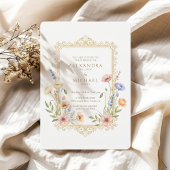 Elegant Floral Gold Frame Wedding Invitation 招待状