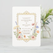 Elegant Floral Gold Frame Wedding Invitation 招待状 (スタンド正面)