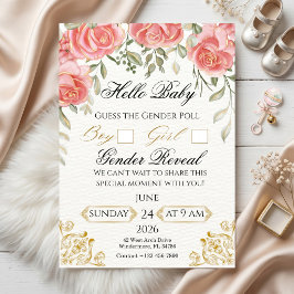 Elegant Floral Gold Gender Reveal Poll 招待状
