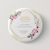 Elegant Floral Gold Geometric Baby Shower Invitati 缶バッジ (正面)