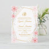 Elegant Floral Gold Islamic Muslim Wedding 招待状 (スタンド正面)