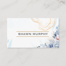 Elegant Floral Gold Line QR Code Business Card 名刺