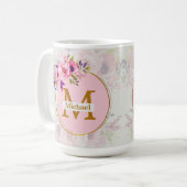 Elegant Floral Gold Monogram | Name & Initial コーヒーマグカップ (正面左)