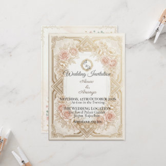 Elegant Floral Gold Wedding Invitation | Editable 招待状