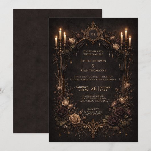 Elegant floral gothic halloween wedding Invitation 招待状 (正面/裏面)