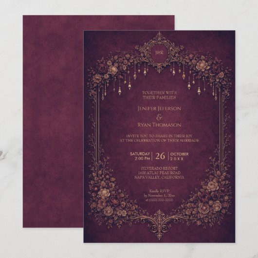 Elegant floral gothic halloween wedding Invitation 招待状 (正面/裏面)