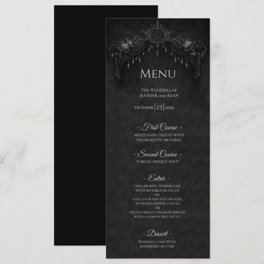 Elegant floral Gothic Halloween Wedding Menu メニュー (正面/裏面)