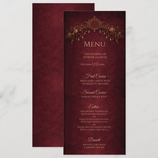 Elegant floral Gothic Halloween Wedding Menu メニュー (正面/裏面)