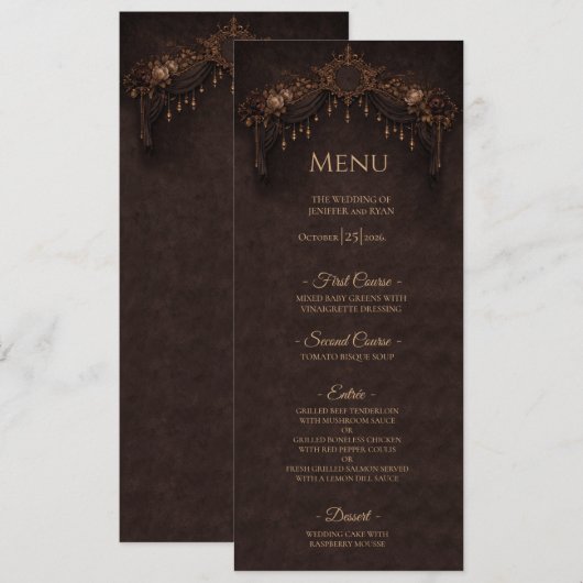 Elegant floral Gothic Halloween Wedding Menu メニュー (正面/裏面)