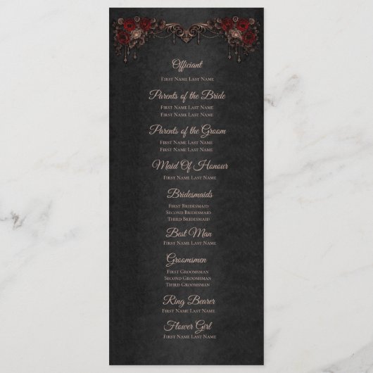 Elegant floral Gothic Halloween Wedding Program メニュー (裏面)