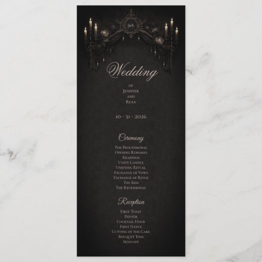 Elegant floral Gothic Halloween Wedding Program メニュー (正面)