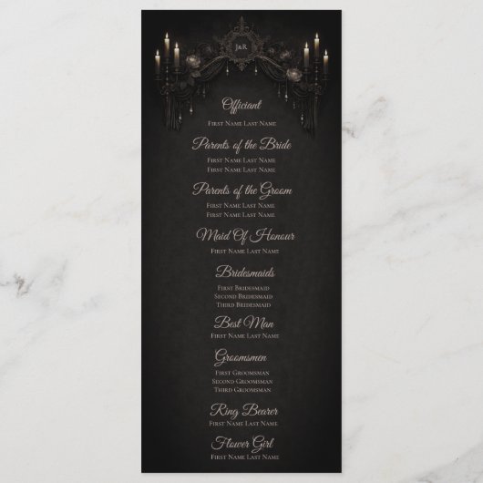 Elegant floral Gothic Halloween Wedding Program メニュー (裏面)