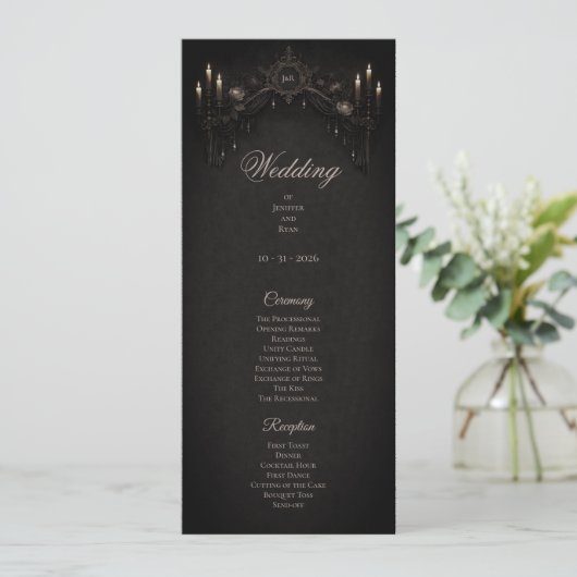 Elegant floral Gothic Halloween Wedding Program メニュー (スタンド正面)