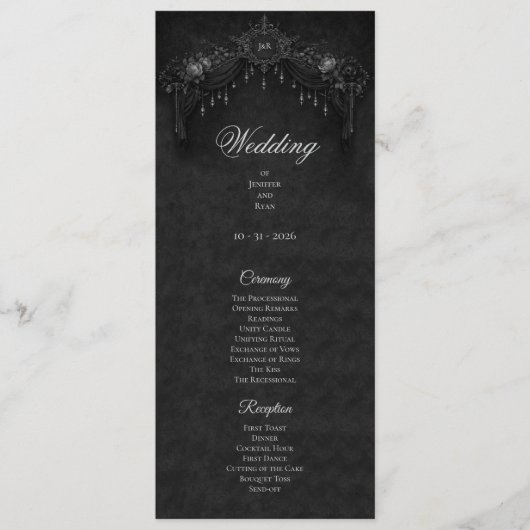 Elegant floral Gothic Halloween Wedding Program メニュー (正面)