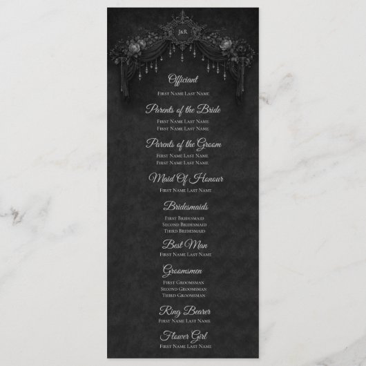 Elegant floral Gothic Halloween Wedding Program メニュー (裏面)