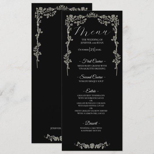 Elegant floral Gothic Wedding Menu メニュー (正面/裏面)