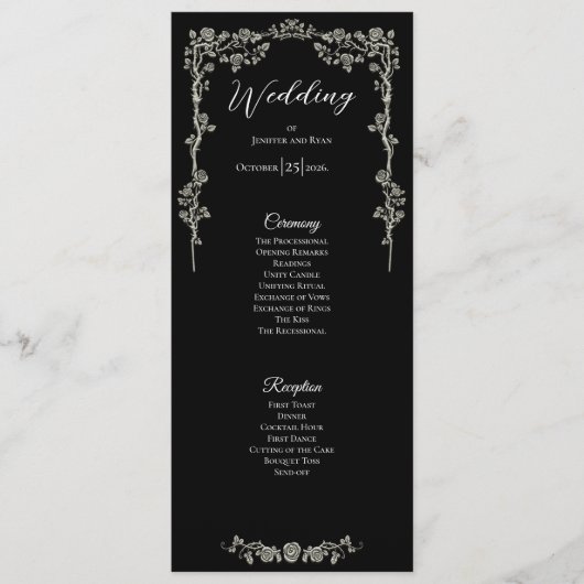 Elegant floral Gothic Wedding Program メニュー (正面)