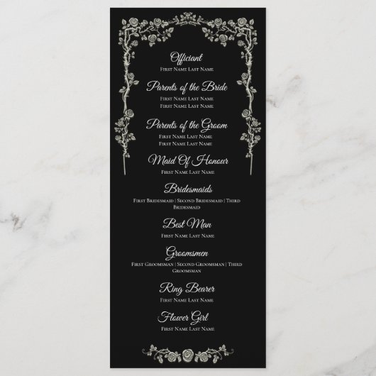 Elegant floral Gothic Wedding Program メニュー (裏面)