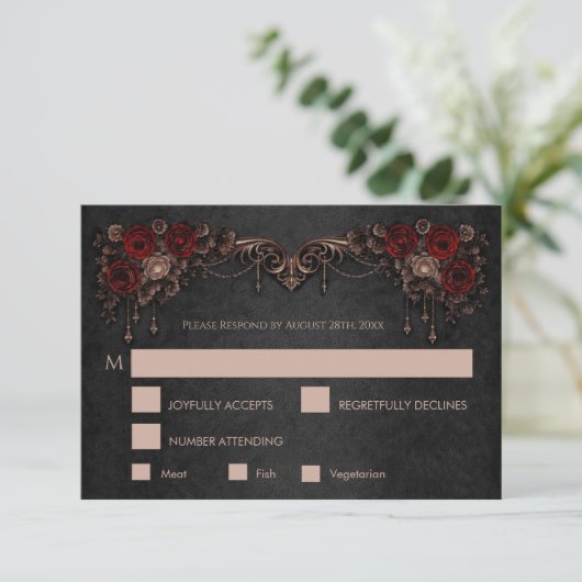 Elegant floral gothic Wedding RSVP Card (スタンド正面)