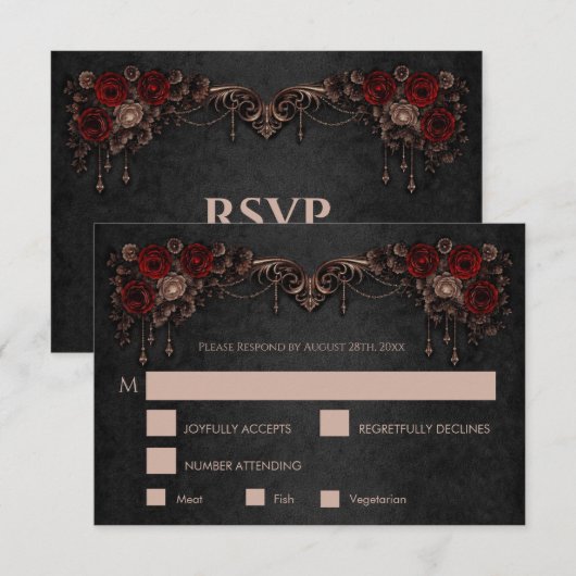 Elegant floral gothic Wedding RSVP Card (正面/裏面)