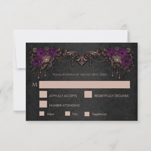 Elegant floral gothic Wedding RSVP Card (正面)