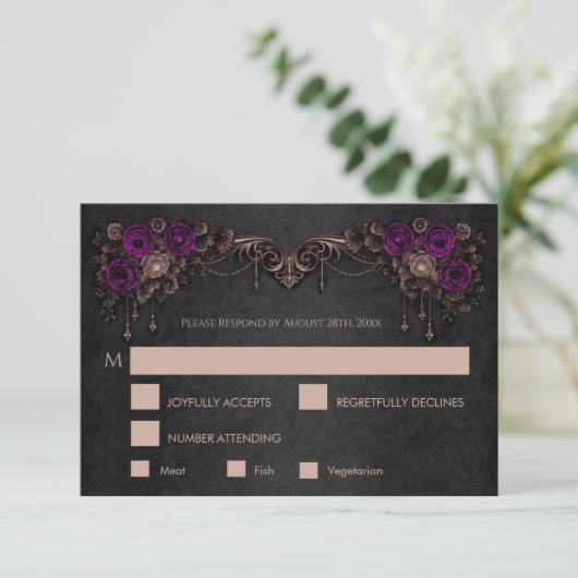 Elegant floral gothic Wedding RSVP Card (スタンド正面)