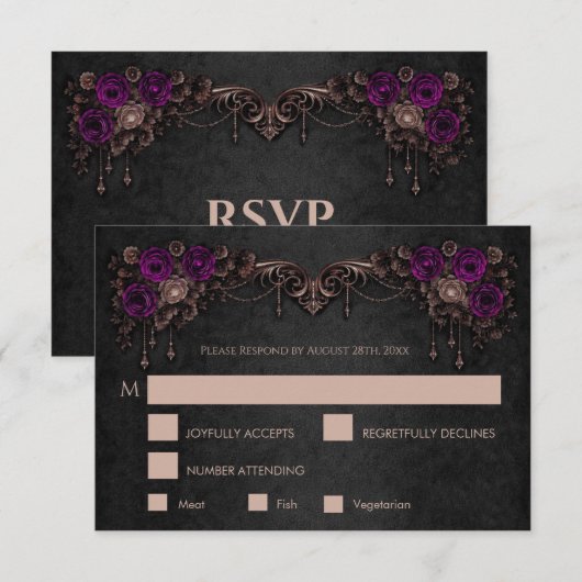 Elegant floral gothic Wedding RSVP Card (正面/裏面)