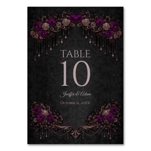 Elegant floral Gothic Wedding Table number テーブルナンバー (正面)