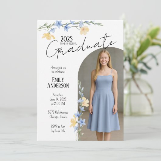 Elegant Floral Graduation  招待状 (スタンド正面)