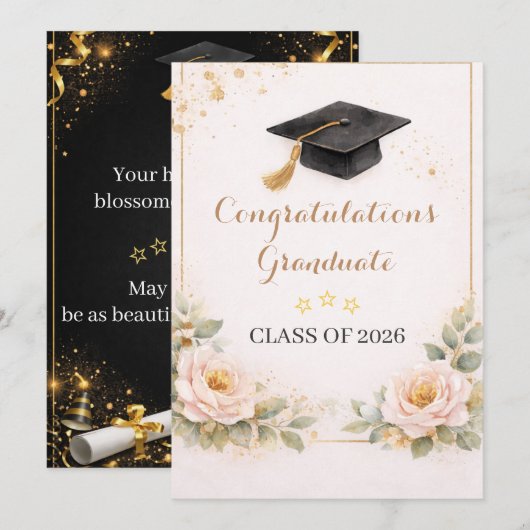 Elegant Floral Graduation Card 2026 カード (正面/裏面)