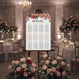 Elegant Floral & Gray Striped Wedding Guest Seatin アクリルサイン