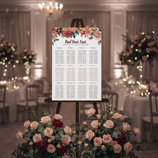 Elegant Floral & Gray Striped Wedding Guest Seatin アクリルサイン