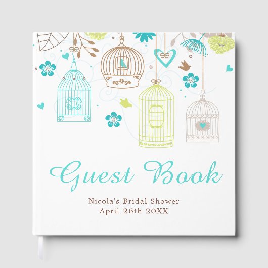 Elegant Floral Green and Blue Bridal Shower ゲストブック (正面)