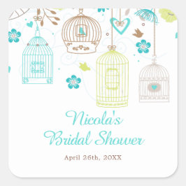 Elegant Floral Green and Blue Bridal Shower スクエアシール