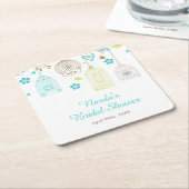 Elegant Floral Green and Blue Bridal Shower スクエアペーパーコースター (アングル)