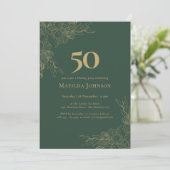 Elegant Floral Green Gold Floral 50th Birthday 招待状 (スタンド正面)