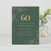 Elegant Floral Green Gold Floral 60th Birthday 招待状 (スタンド正面)