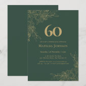 Elegant Floral Green Gold Floral 60th Birthday 招待状 (正面/裏面)
