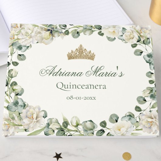 Elegant Floral Greenery Quinceanera ゲストブック