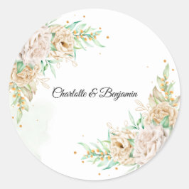 Elegant Floral Greenery Wedding Favor Sticker ラウンドシール