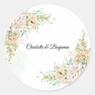 Elegant Floral Greenery Wedding Favor Sticker ラウンドシール