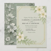 Elegant Floral Greenery Wedding Invitation Card   招待状 (正面/裏面)