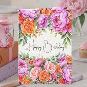 Elegant Floral Happy Birthday Card | Pink Peonies  カード