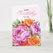 Elegant Floral Happy Birthday Card | Pink Peonies カード (正面)