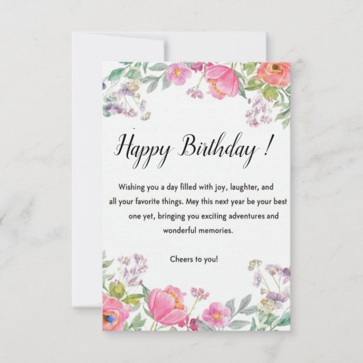 Elegant Floral Happy Birthday Greeting Card サンキューカード (正面)