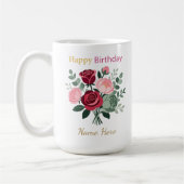 Elegant Floral Happy Birthday Personalized Name コーヒーマグカップ (左)