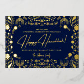 Elegant Floral Happy Hanukkah Family Photo 箔シーズンカード (正面)